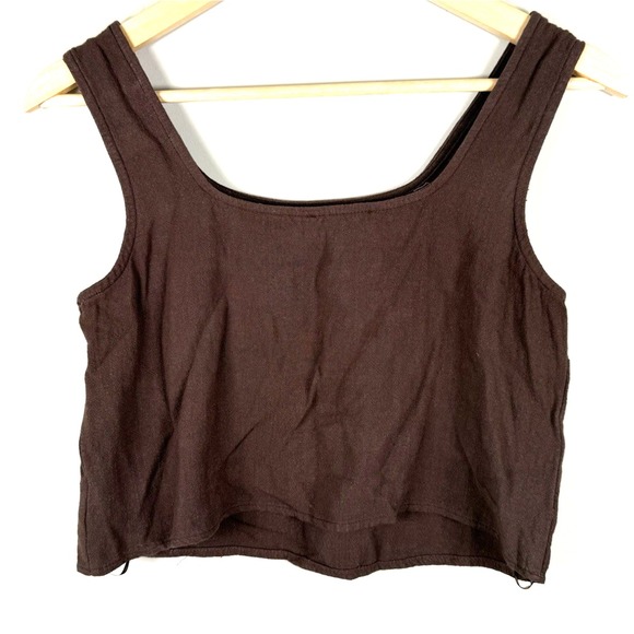 Sadie & Sage Cropped Tank Top Linen Blend Brown Lagen‎ Earthy Neutral Sz Small - Picture 2 of 5